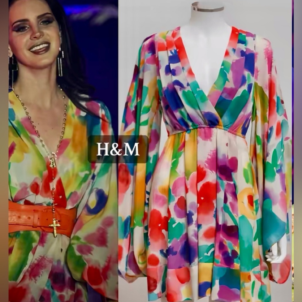 H&M Garden Collection Watercolor Kimono Wrap Dress Rare And Hard To Find